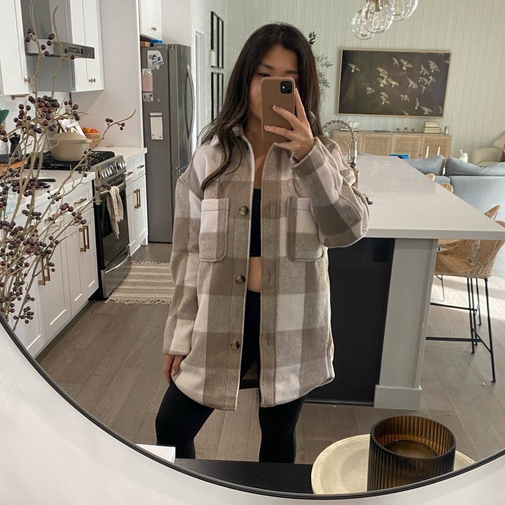 Brown and white shacket